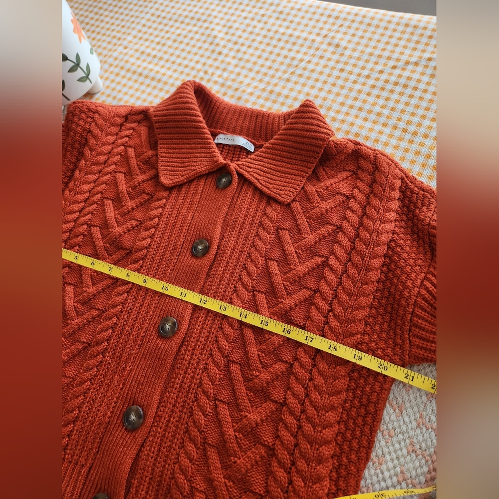 Black Tape_ Oversized Rust Cable Knit Cardigan - Picture 3 of 7